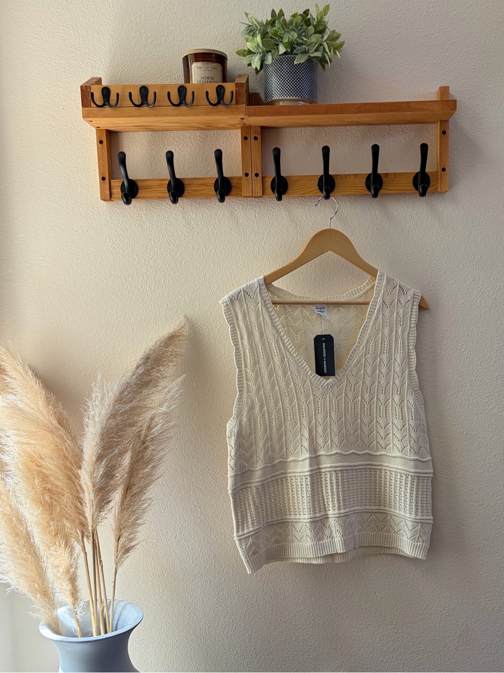 Melrose + Market Cream Cable Knit V-Neck Sweater Vest